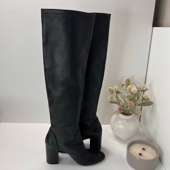 Stuart Weitzman Yuliana 85 Slouch Chunky Block Heel Boot Black Women 7.5B - Picture 6 of 10